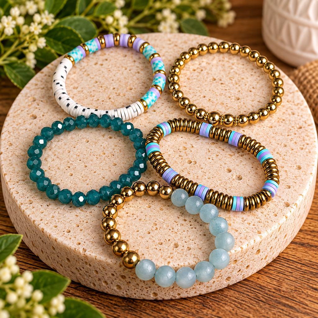 Pastel Lavender, Mint & Gold Stackable Bracelet Set