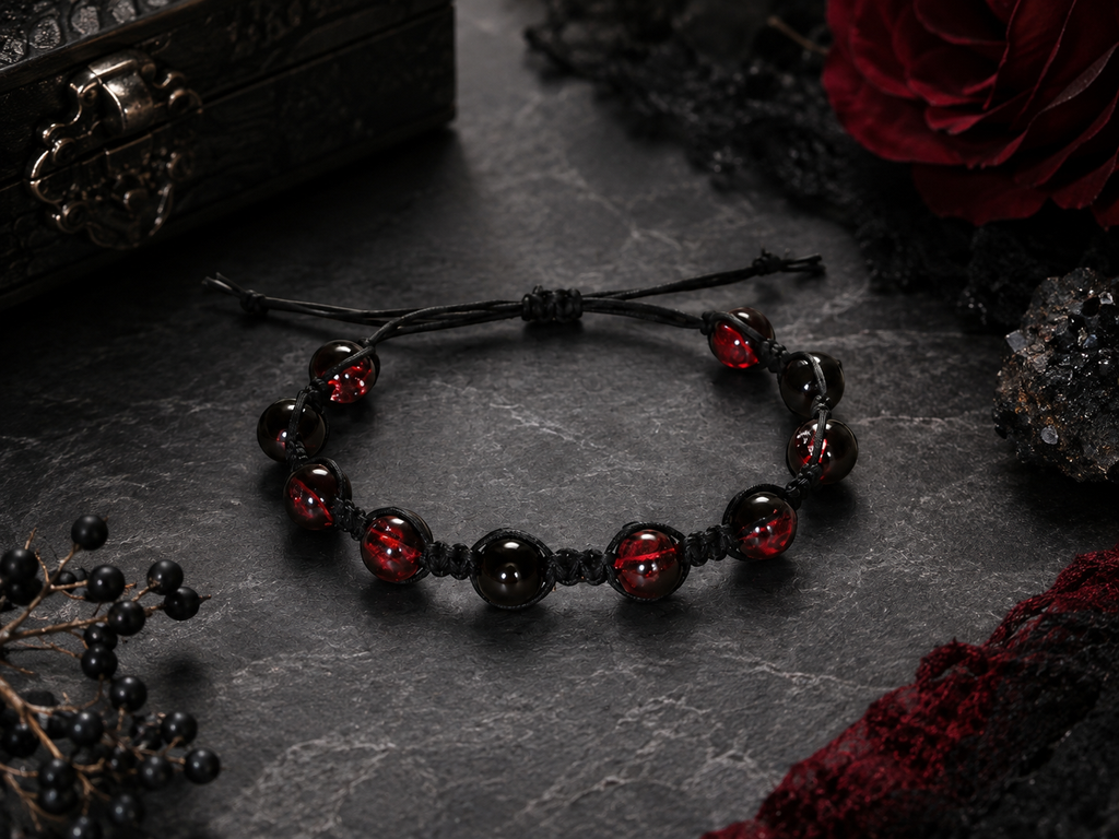 Crimson and Black Beaded Bracelet