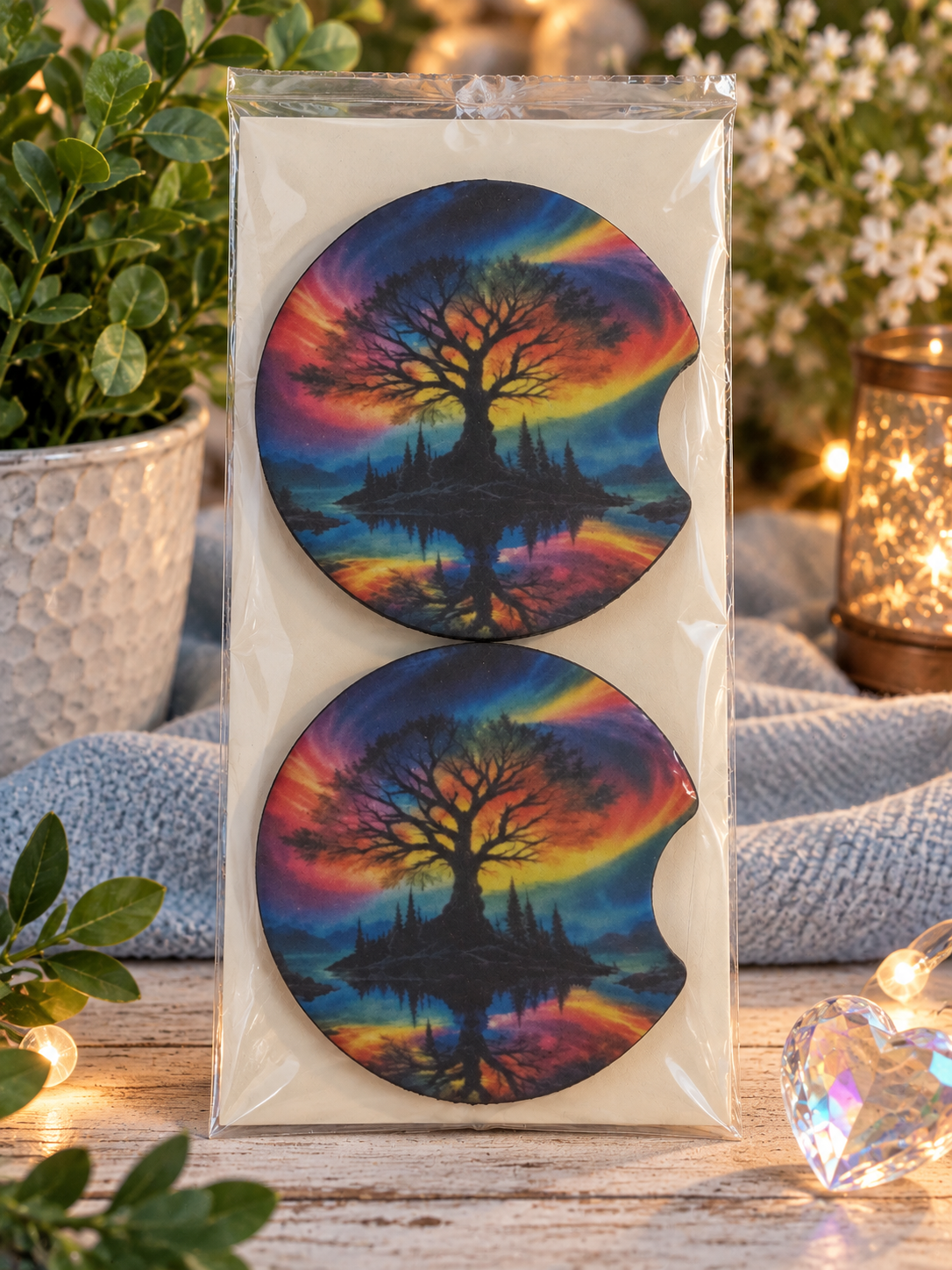 Colorful Tree of Life Neoprene Car Coasters