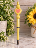 Yellow & Coral Heart Beaded Pen