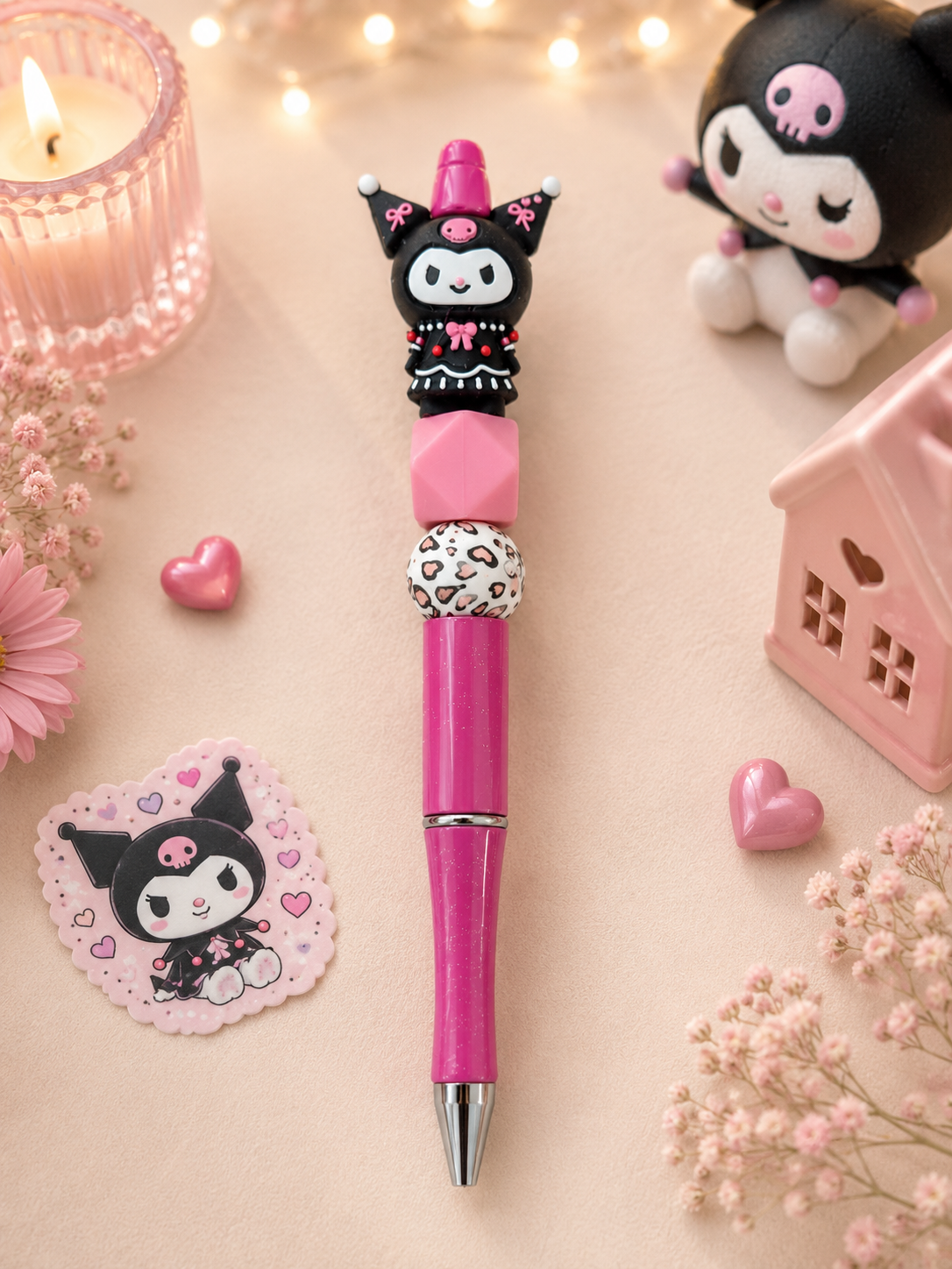 Kuromi Inspired Beaded Pen