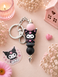 Kuromi Inspired Beaded Keychain