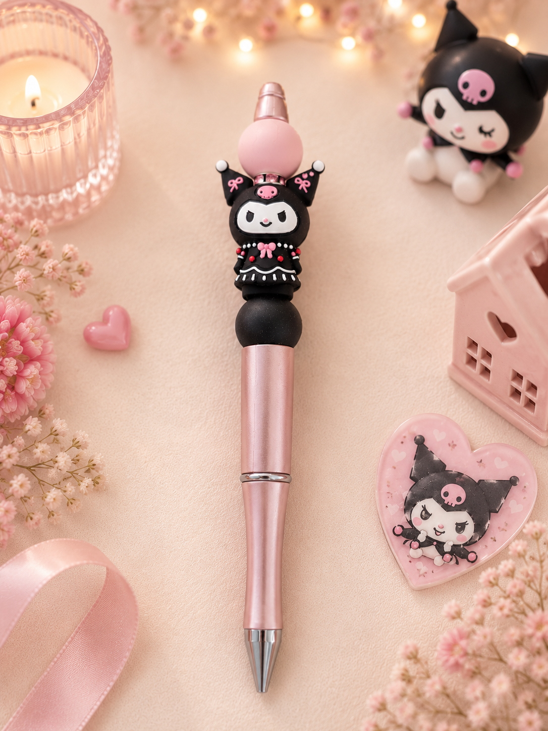 Kuromi Inspired Beaded Pen