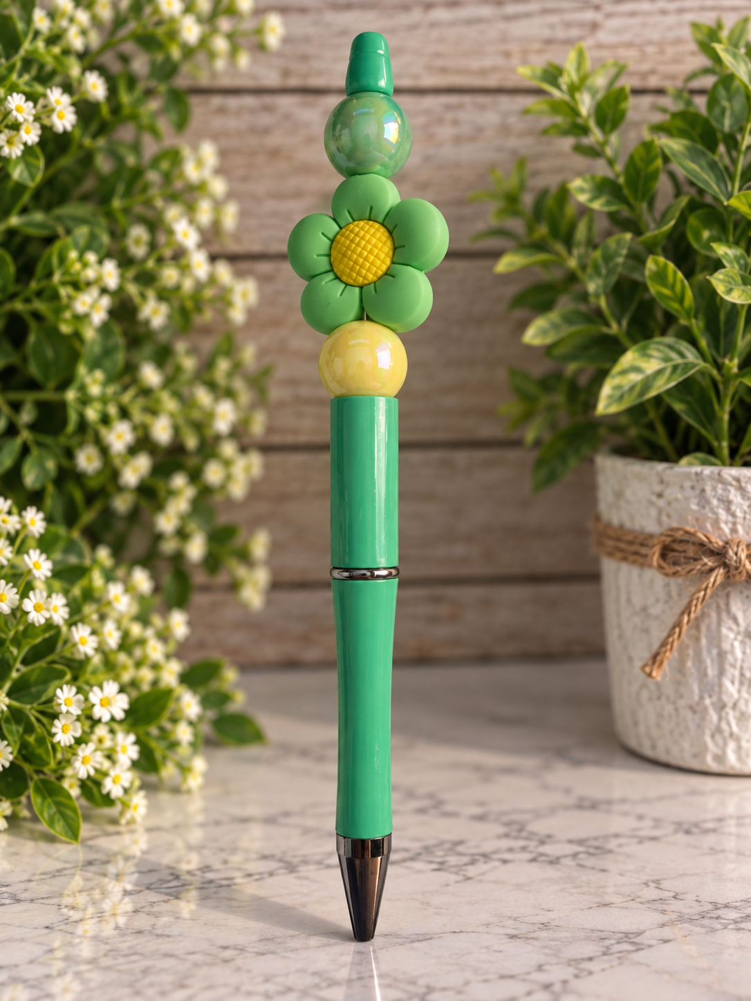 Green Flower Beaded Pen