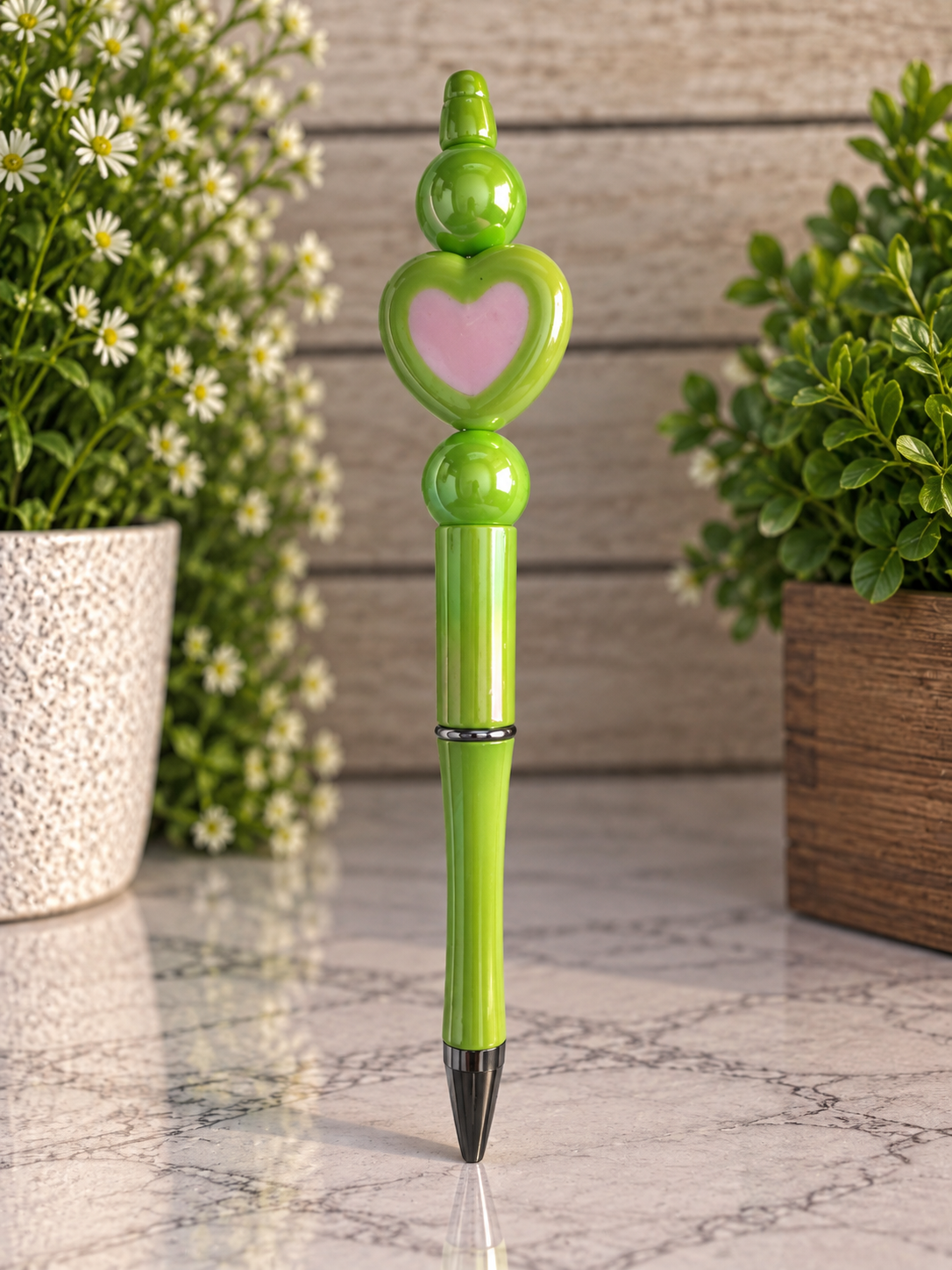 Green & Pink Heart Beaded Pen
