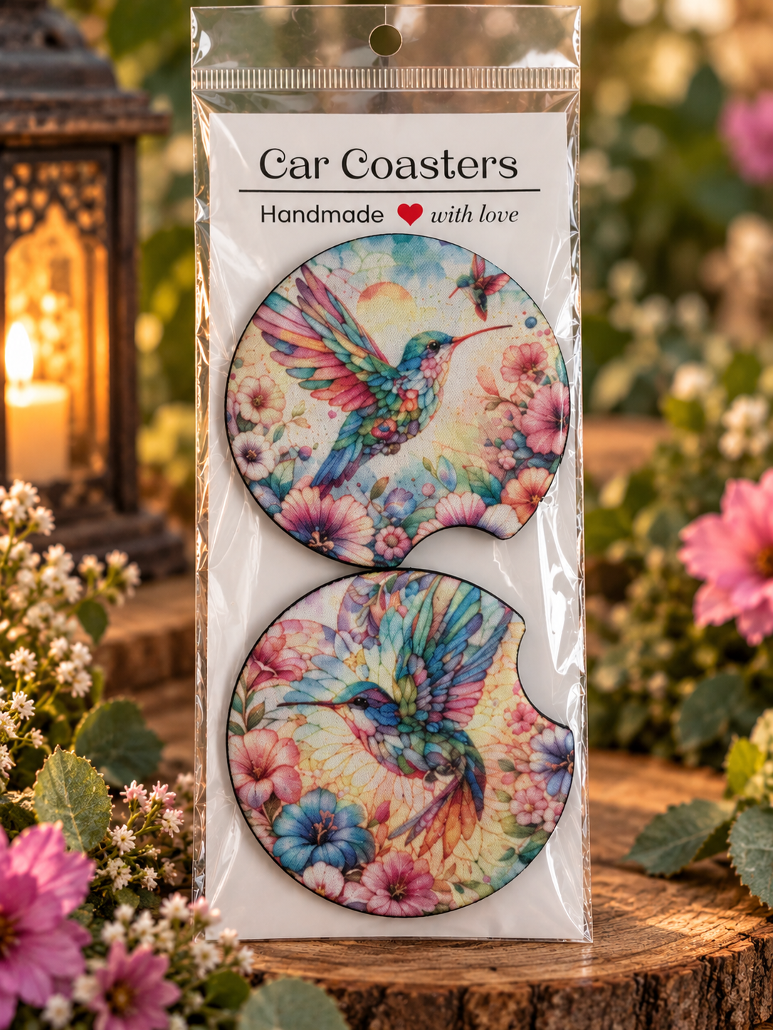 Colorful Hummingbird Car Coasters