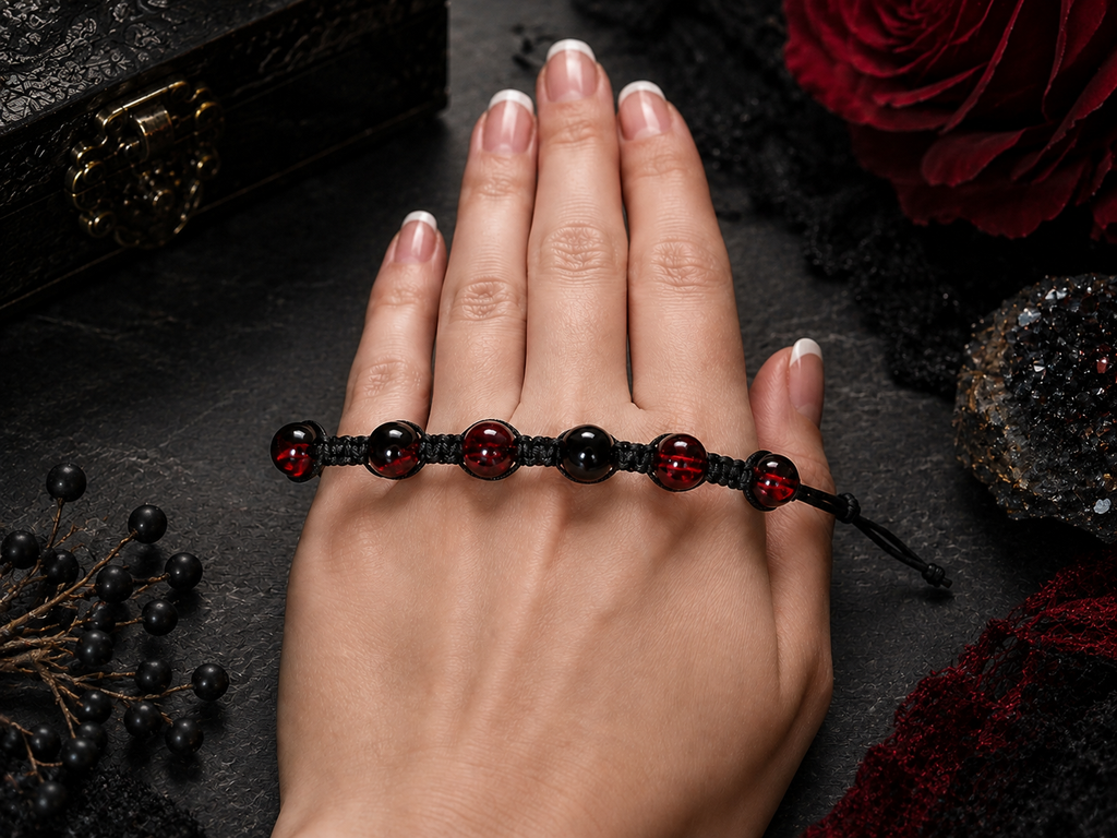 Crimson and Black Beaded Bracelet