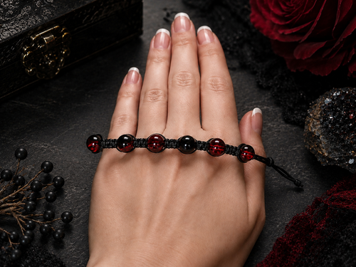 Crimson and Black Beaded Bracelet